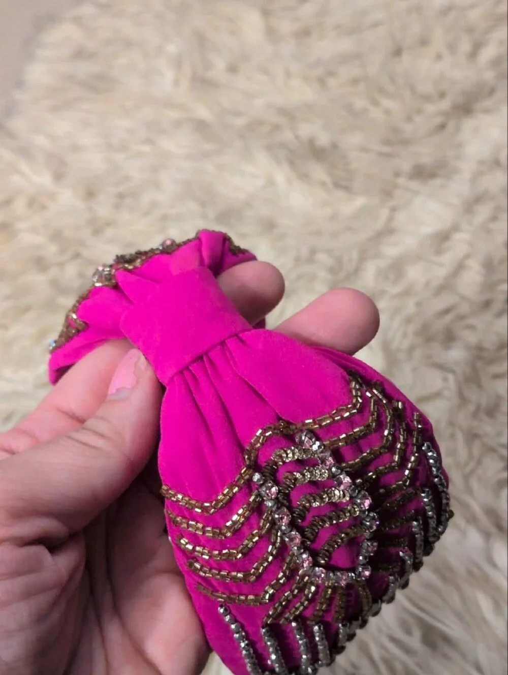 Embellished Fuchsia Knotted Headband with Crystal Detailing